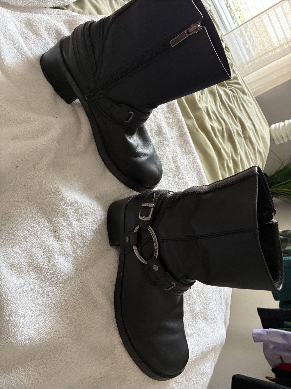 Black men’s Mid-Calf Biker Boots - Sleek Zip and Buckle Detail
